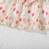 Vestido De Verano Para Niña Con Gran Lazo Y Estampado De Tulipán Vestido De Princesa Con Suspensión Material De Poliéster Sin Mangas Longitud De Pierna - details 11