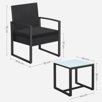Conjunto de muebles de ratán para jardín de 3 piezas, incluye 2 sillas y 1 mesa de centro, fácil montaje, perfecto para balcón y terraza, disponible en negro y beige, negro y blanco, todo negro - details 13