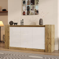 Aparadores, armarios Blancos brillantes y de Madera, Diseño sin Tiradores, puertas-inclinadas que hace las veces de Tiradores, bisañas de Cierre suave y estantes regulables. - details 2