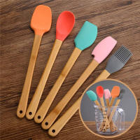 LMETJMA Set De 5 Cuchara De Silicona Resistente Al Calor Con Mango De Bambú Para Hornear Y Pastry Herramientas De Cocina Eco-amigables - details 4