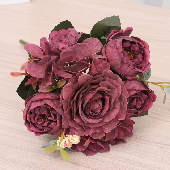 Bouquet De Rosas De Seda Retro Para Boda Decoración De Navidad Accesorios Para El Hogar Flores Artificiales De Otoño Hydrangea Peony - 1