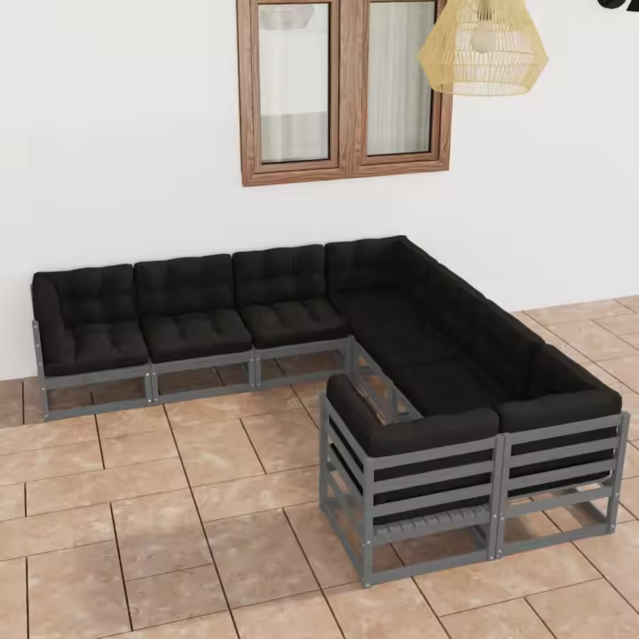 vidaXL Set de muebles de jardín 8 pzas con cojines madera pino gris - 1