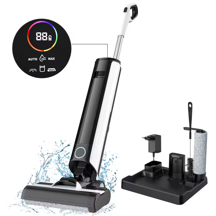 Aspiradora vertical inalámbrica, 3 modos de funcionamiento, 40 minutos de autonomía, pantalla LED, área de limpieza de hasta 140 m², apta para todo tipo de suelos y alfombras, blanco - 1