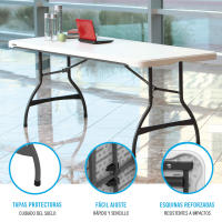 Mesa rectangular patas plegables blanco efecto granito Lifetime 182 x 76 x 74 cm - details 2