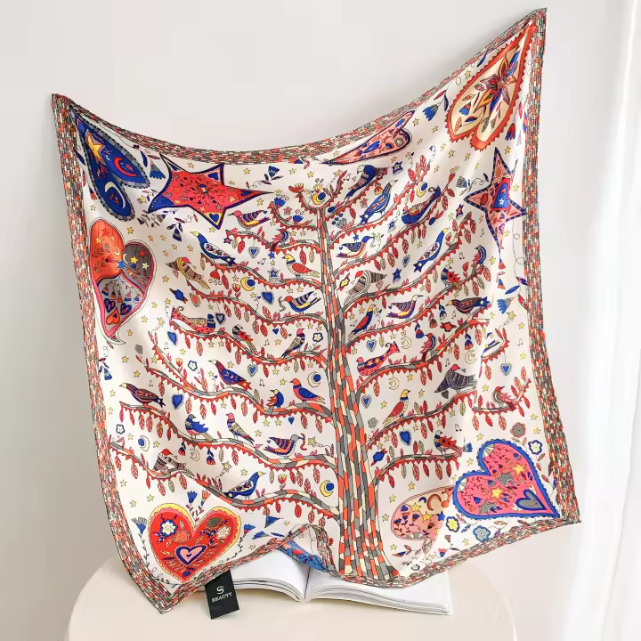 Pañuelo Cuadrado De Patrón Geométrico 35.43" Imitación De Seda Satén Ligero Para El Verano Sunscreen Bandana Decoración De Bolso De Mano Para Mujeres - 1
