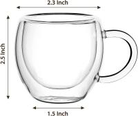 Paquete de 2 tazas de espresso de 2,5 oz con Asas, Vaso de chupito Expreso, tazas de café expresadas Claras, Doble comparación separada - details 0