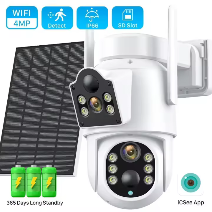 Cámara Solar inalámbrica de 4MP, lente Dual, WiFi, PTZ, cámara de videovigilancia para exteriores con batería integrada, tiempo de espera prolongado, - 1