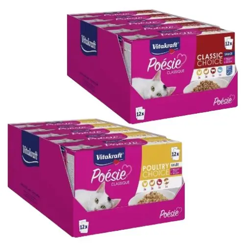VITAKRAFT - Poésie Classique Comida Húmeda para Gatos, Pack de 60 o 120 Bolsas, Variedad de Sabores (Aves de Corral en Gelatina, Carnes en Salsa, Mixto Carne y Pescado) - 1