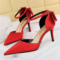 Sandalias De Satén Para Mujer Verano Con Nudo De Mariposa Bajo Tacón 8cm 10cm Alta Calidad Clásicas Bigtree Zapatos De Boda Low Heels - details 16
