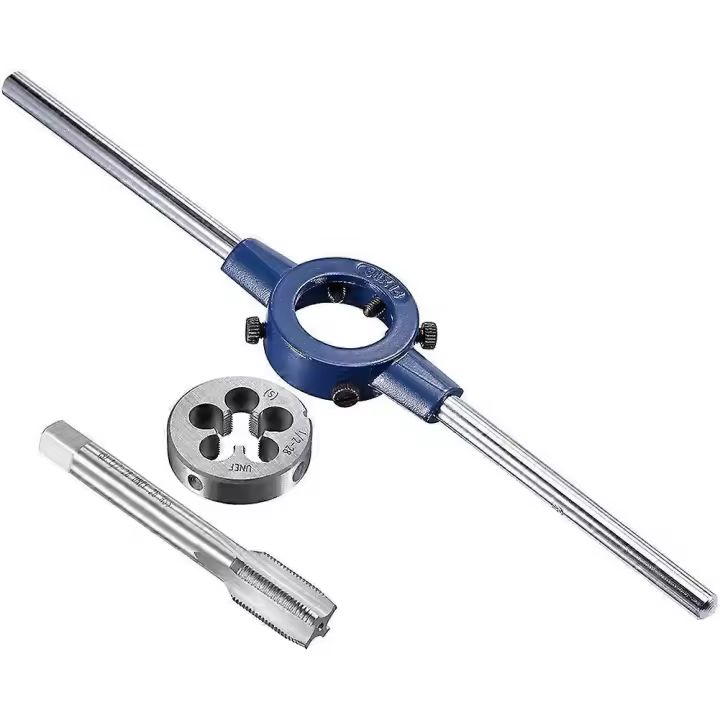1/2-28 UNEF Tap and Die Set con 38mm Round Die Stock Handle Wrench, Máquina de acero de alta velocidad Threa - 1