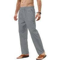 Men's Cotton Linen Pants Casual Loose Pants Male Breathable Solid Color Drawstring Jogger Yoga Baggy Trousers - details 6