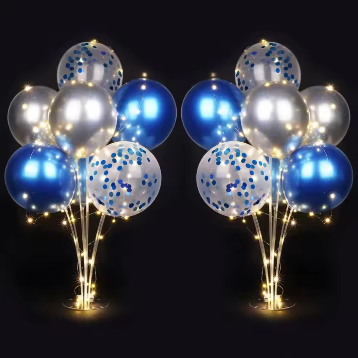 Support de Ballon, 2 Set Table Décoration Porte Ballons, Kit de Support de Ballon 28", Porte-ballon Transparent Réutilisable avec 16 Ballons, pour la Fête D'anniversaire, Mariage (Bleu) - 1