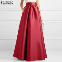 ZANZEA Falda Larga De Seda A-Line Elegante De Verano Para Mujer Cintura Alta Sólida Casual Fiesta OL Trabajo Sin Estirar Polyester - details 2