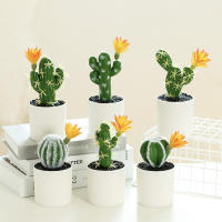 Cactus Artificial Con Flores Pequeño Plantas En Maceta De Plástico Para Decoración De Escritorio Hogar Y Habitaciones Estilo BONSAI - details 0