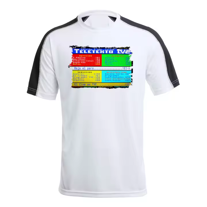 MERCHANDMANIA CAMISETA TÉCNICA FRANJA MANGAS NEGRA television tv antigua teletexto retro tshirt vintage - 1