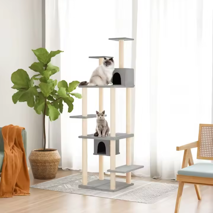 vidaXL Rascador para gatos con postes de sisal 176 cm torre para gatos Color Crema,  Gris claro,  Gris oscuro y mas - 1