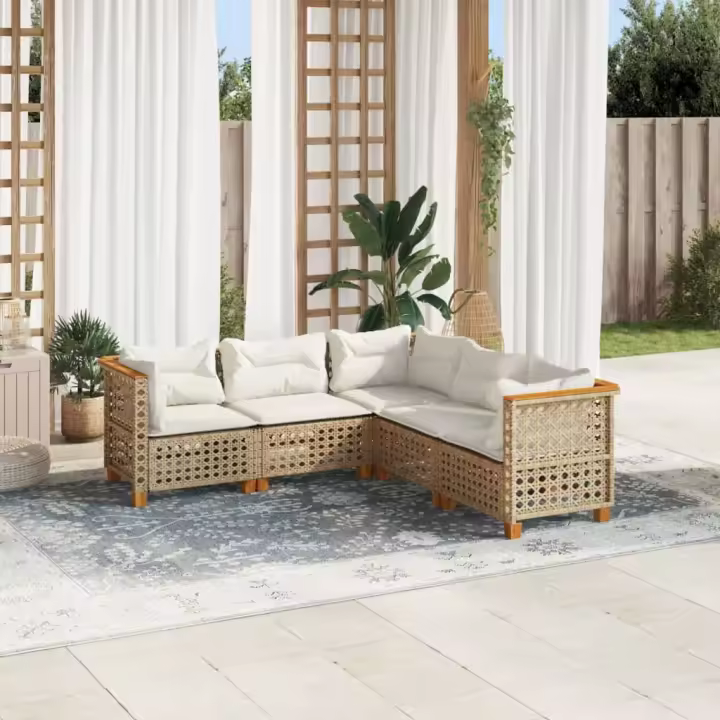 vidaXL Juego de sofás jardín con cojines 5 pzas ratán sintético beige - 1