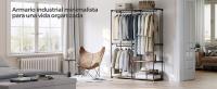SONGMICS Armario de Ropa, Perchero, Burro Ropa, 138 x 43 x 182 cm, 3 Secciones para Colgar, con Compartimentos, Gran Capacidad, para Dormitorio, Salón, Lavandería, Negro Tinta/Topo - details 1