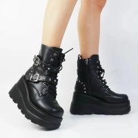 SP Botas Martin de Tacón de cuña para Mujer, BOTAS de cuero de Suela Gruesa De Tubo Medio Estilpunk with Remaches de gran tamaño para otoño E invierno. - details 10