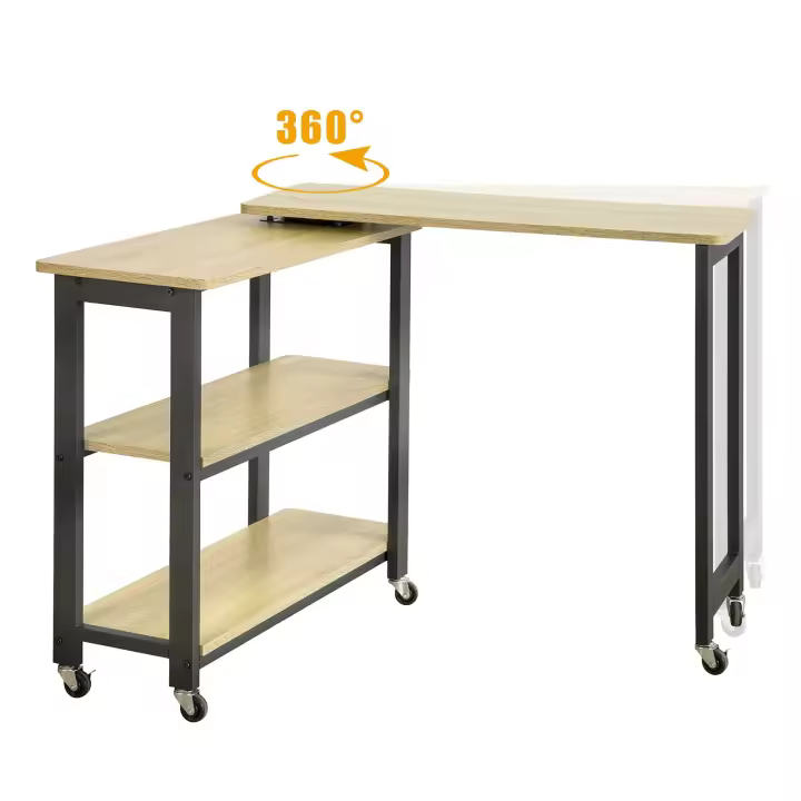 SoBuy Mesa de café con Ruedas, Mesa en Forma de L con 2 estantes, Escritorio de Esquina Estilo Industrial, 133 x 69 x 30 cm, FWT83-N ES - 1