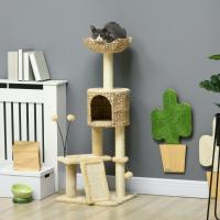 PawHut Árbol Rascador para Gatos de 116 cm Torre para Gatos Interior con Postes para Rascar Cama Cueva de Espadañas Rampa y Bolas 45x40x116 cm Beige - details 1