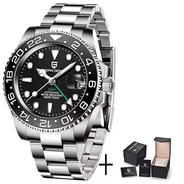 Reloj Mecánico Para Hombre PAGANI DESIGN 2025 PD-1662 Resistente Al Agua 100M Cristal De Zafiro GMT Con Coronación De Mano Automática Y Múltiples Zonas Horarias - 1