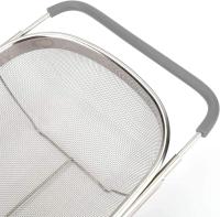 Colador sobre el fregadero, cesta de colador oval extensible de malla fina de acero inoxidable con asas de agarre de goma para fregadero de cocina - details 1