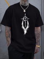 Camiseta De Verano Para Hombre 100% Algodón Estampado De Ángeles Y Cruz Casual Deportiva Cuello Redondo Manga Corta Transpirable Ligera Secado Rápido Protección Solar Elástica Sostenible Sin Capucha - details 1