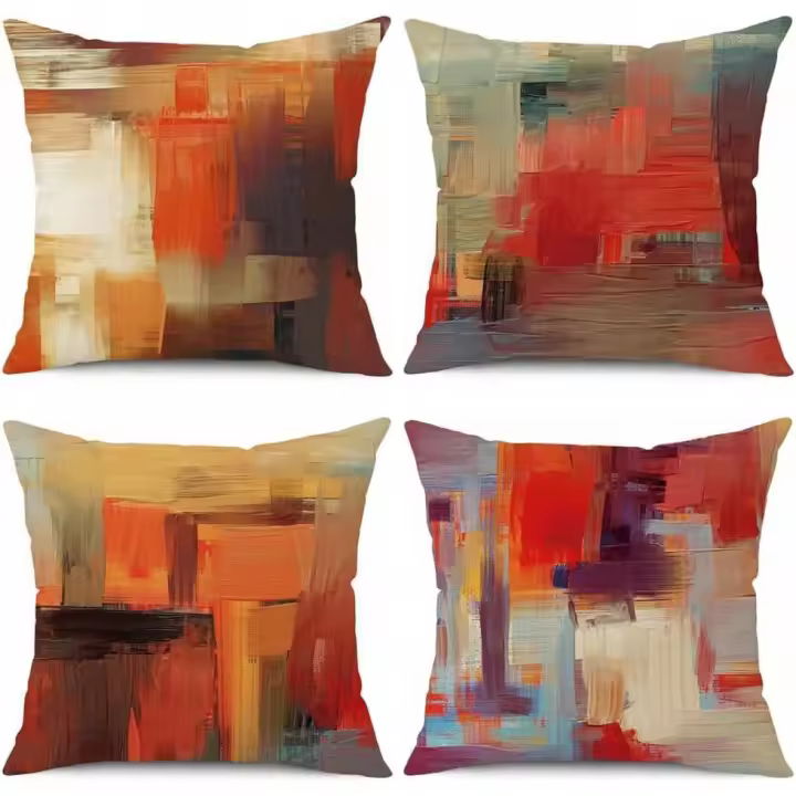 Juego de 4 fundas de almohada Decorativas de color Rojo y Naranja, 18x18 pulgadas, fundas de almohada cuadradas de poliéster - 1