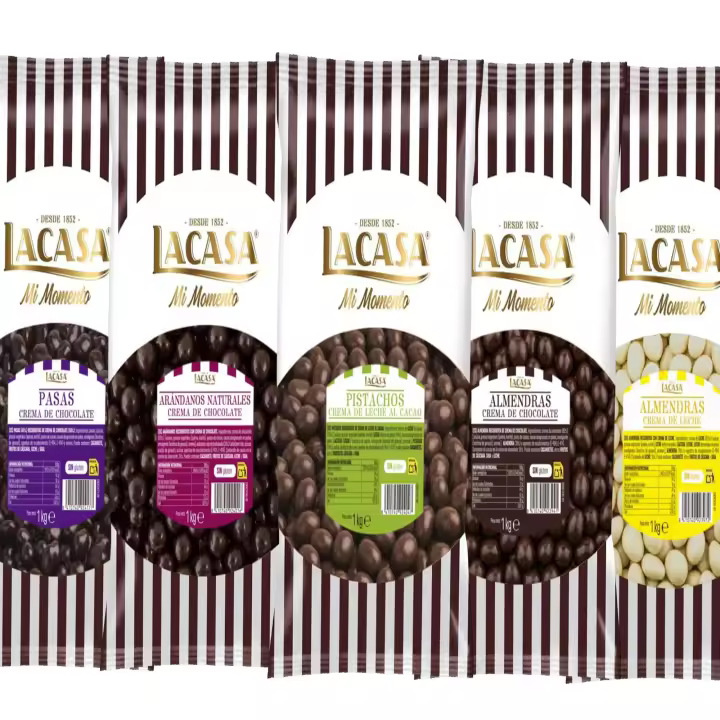 Lacasa pack 5kg deliciosas bolas de frutos secos con chocolate: Pasas de Corinto Negro,Almendra Negro,Almendra Blanco,Arándanos Negro,Pistachos Leche - 1