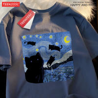 Camiseta De Algodón Respirable Para Hombre Y Mujer Con Diseño De Gato Estrellado Estilo Casual Y Amplio Para El Verano - details 20