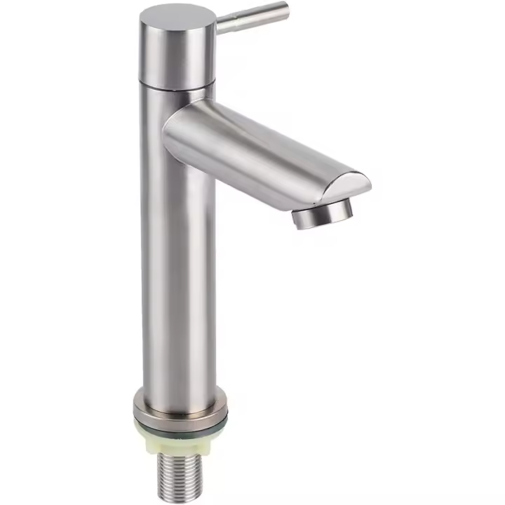 Grifo de agua fría simple cepillado de acero inoxidable G1/2 con cuerpo alto, manija única, un orificio para lavabo (tipo 2) - 1