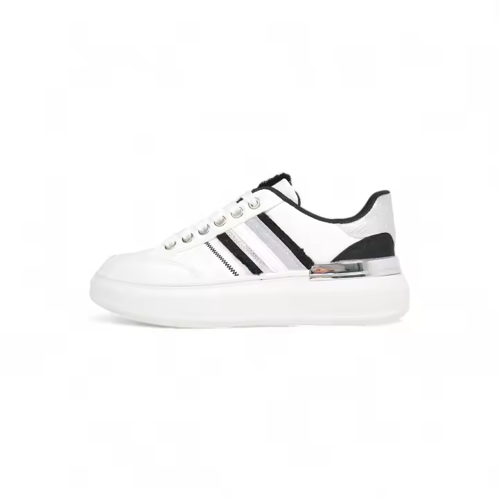 HLUNA - Zapatillas deportivas Sneakers con detalle de rayas brillantes - detalle de Brillos - Blanco y Negro - YD7611 - 1