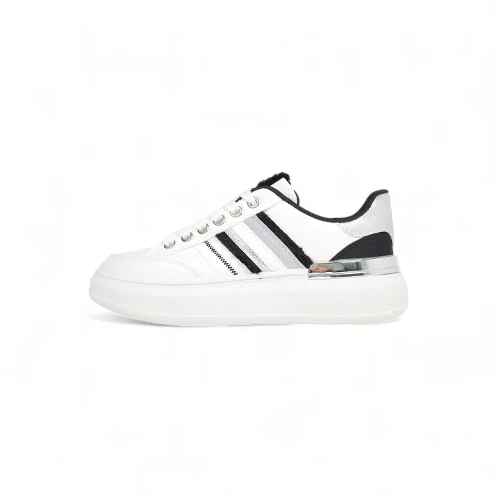 HLUNA - Zapatillas deportivas Sneakers con detalle de rayas brillantes - detalle de Brillos - Blanco y Negro - YD7611 - 1