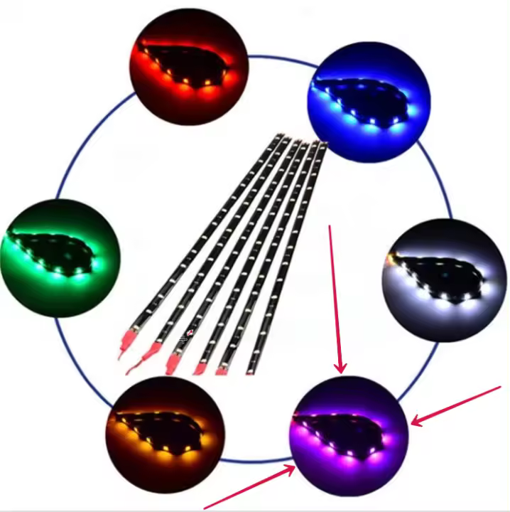 2pcs Luz Flexible LED Adhesiva Autocollante 30cm 15 LEDs Impermeable Para Decoración De Coche Y Hogar Multicolor - 1