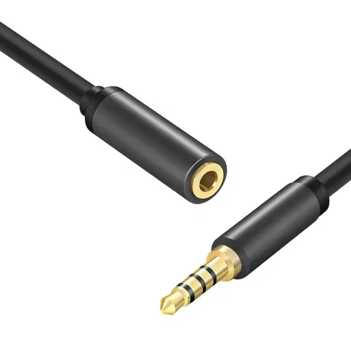 CABLEPELADO Cable alargador Jack 3.5 mm con microfono 4 Pines | Alargador Auriculares 3.5mm | Macho a Hembra | Compatible con Compatible con PS5 / PS4, Cascos, Altavoz, PC, Móvil | Negro | 1 metro - 1