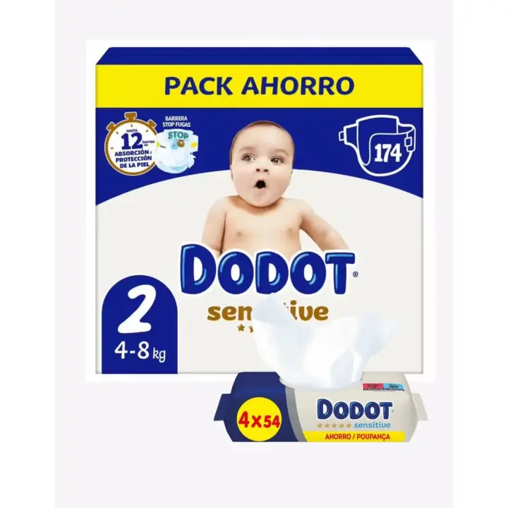 Dodot Pack Pañales y Toallitas Sensitive - Disponible en Talla 1, 2 y 3 - 1