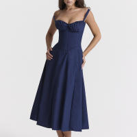 Vestido De Playa Para Mujer Con Estampado Floral Cuello Cuadrado Ajuste Frontal Y Abertura En Pierna Midi Polyester Sin Mangas Vestido De Noche - details 30