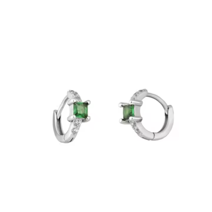 Aretes Pequeños con Piedra Verde Esmeralda, 4x11 mm, Plata, Ref: CHP133CRIP108O - 1