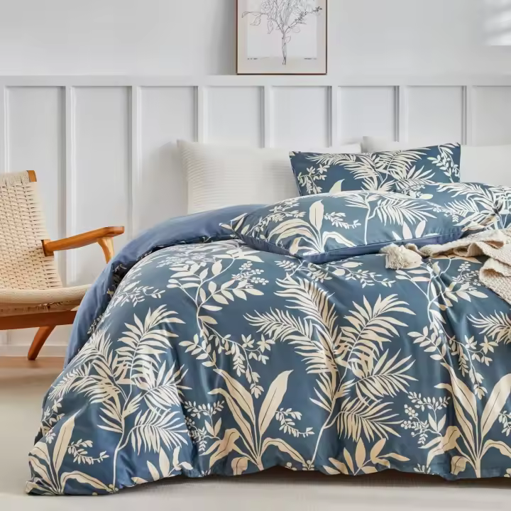 Lekesky King Size Duvet Cover Sets White Blue Bedding Set, Boho Stripe Print Bedding Sets King Size (1x Quilt Cover, 2x Pillowcases) Soft Microfiber White Bedding 230x220 cm - 1