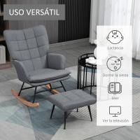 HOMCOM Silla Mecedora con Reposapiés Sillón de Relax Silla Ocio con Cojín Acolchado y Antivuelco Carga 130 kg para Salón Dormitorio Balcón 64x89x90 cm Gris - details 4