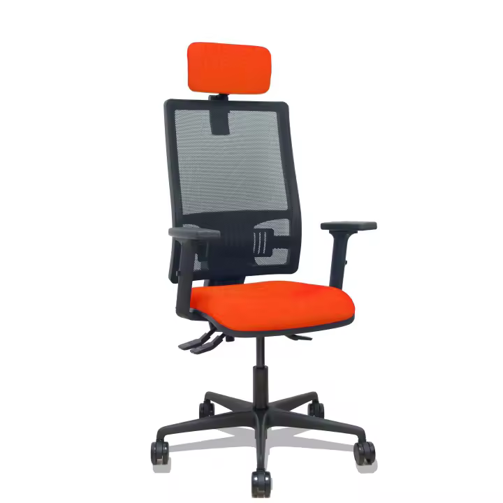 Silla Bormate asincro malla negra asiento bali naranja oscuro brazos 2D ruedas 65mm cabecero regulable - 1