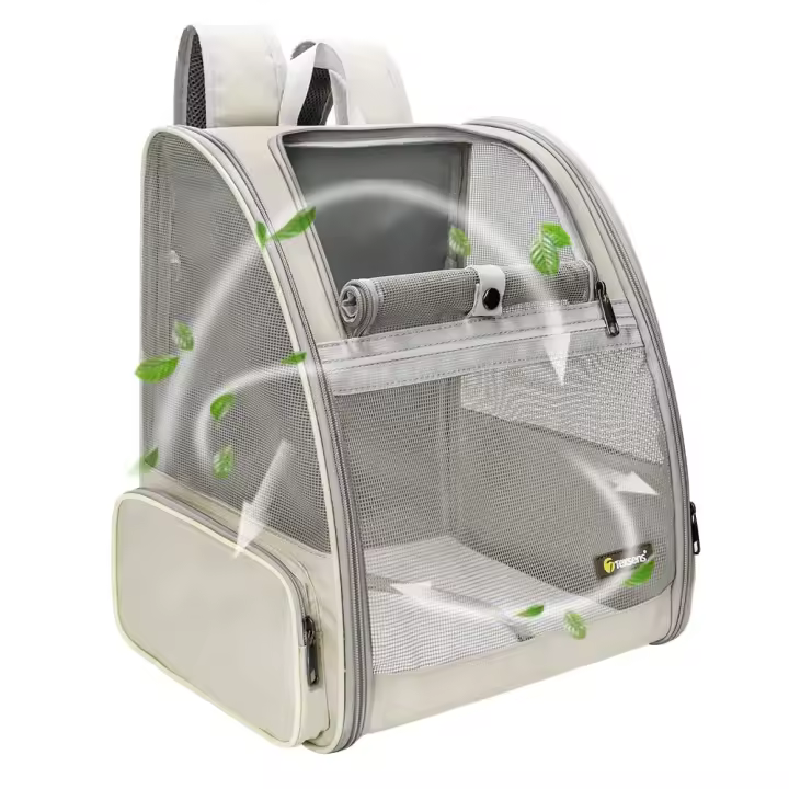 Portador de mopila para mascotas para Gatos Pequeños Perros, Diseño ventilado, diseñado para Viajes, senderismo y Uso al Aire Libre (beige) - 1