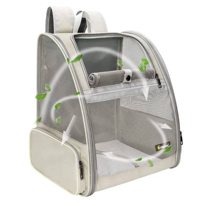 Mochila Portador para Mascotas para Gatos y Perros Pequeños Diseño Ventilado Beige - 1