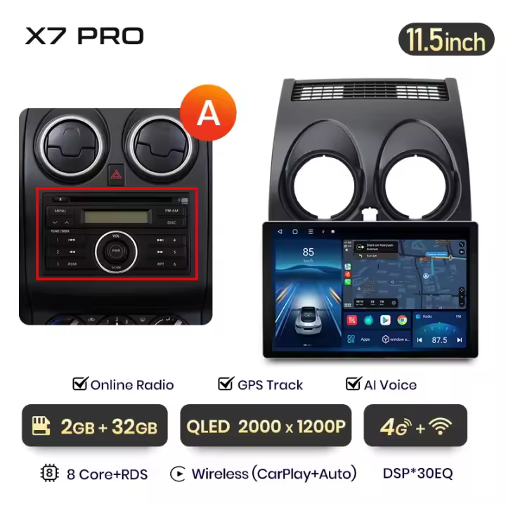 Junsun X8 11.5“ 2K 2000*1200 QLED CarPlay inalámbrico Android Auto radio para Nissan Qashqai J10 2006 2007 2008 2009 2010 2011 2012 2013 de coche  autoradio multimedia - 1
