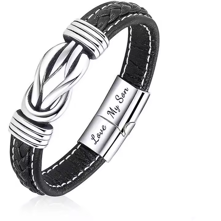 Pulsera de cuero para hombre pulsera de Maple inoxidable para mi hijo pulsera with Tarjeta Para Volver In LA Escuela Gift de cumpleaños - 1