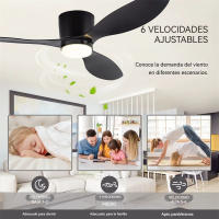 Ventilador de techo WOOX 40" 2 en 1 con luz LED, control remoto, 5 aspas ABS, 6 velocidades, temporizador, reversa, luz cálida/fría regulable, ideal para dormir, estudiar y cuidar niños - details 5