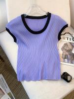 Nueva Chaleco De Cuello Redondo Para Mujer Verano 2024 Estilo Casual Manga Corta Tejido Delgado Ajustado Spliced Polyester - details 10