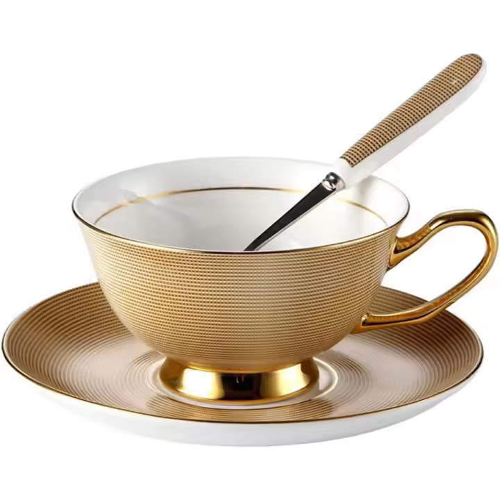 Juego de Taza y platilla de Porcelana China, Taza de café de 6,8 Oz para el té de la tarda, Textura en relieve - 1