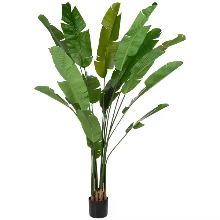 Sterlitzia decorativa artificial  verde  con 18 hojas, 95x95x240h cm - 1
